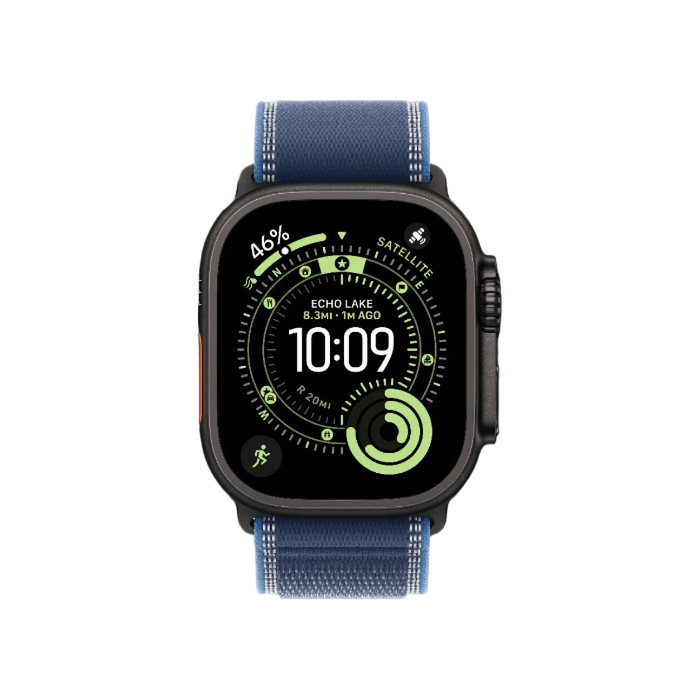 Apple Watch Ultra 3 GPS + LTE, 49mm Black Titanium Case with Blue/Bright Blue Trail Loop - M/L
