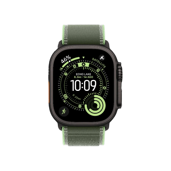 Apple Watch Ultra 3 GPS + LTE, 49mm Black Titanium Case with Green/Neon Trail Loop - S/M