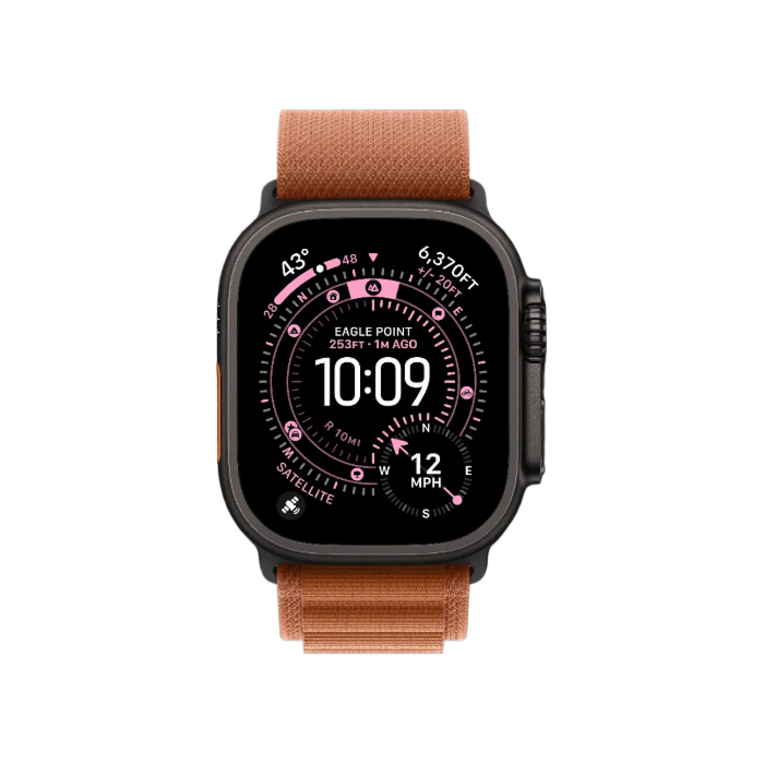 Apple Watch Ultra 3 GPS + LTE, 49mm Black Titanium Case with Terra Cotta Alpine Loop - Small