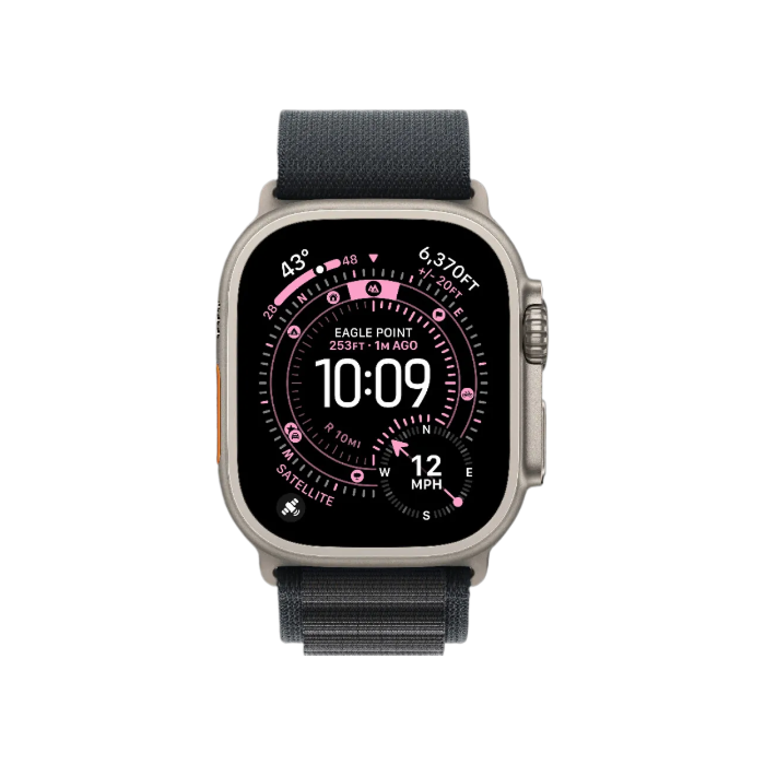 Apple Watch Ultra 3 GPS + LTE, 49mm Natural Titanium Case with Black Alpine Loop - Small
