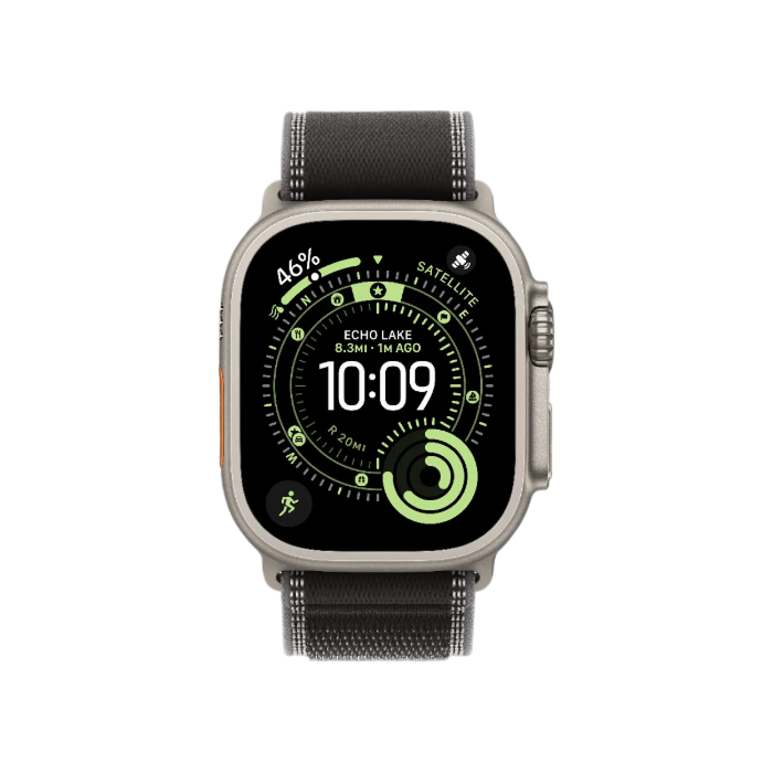 Apple Watch Ultra 3 GPS + LTE, 49mm Natural Titanium Case with Black/Charcoal Trail Loop - S/M