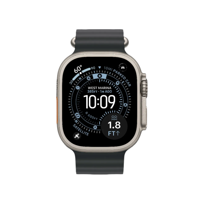 Apple Watch Ultra 3 GPS + LTE, 49mm Natural Titanium Case with Black Ocean Band