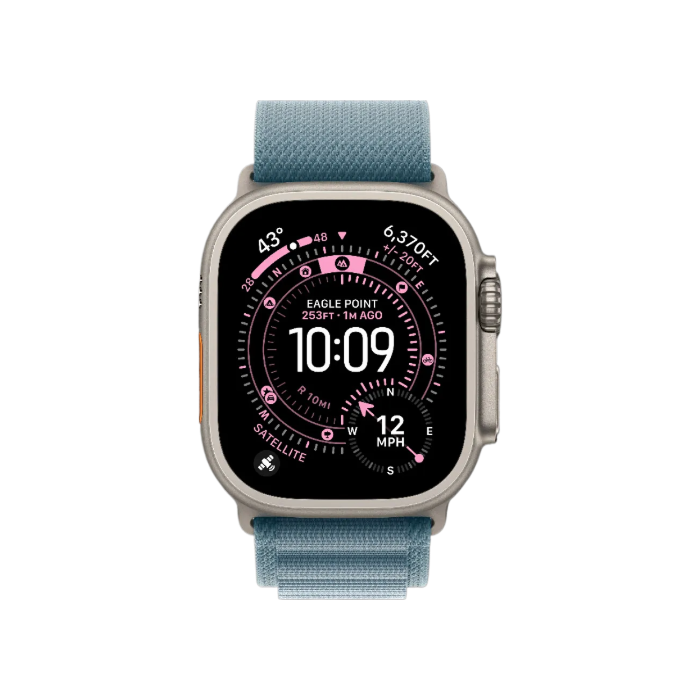 Apple Watch Ultra 3 GPS + LTE, 49mm Natural Titanium Case with Light Blue Alpine Loop - Medium