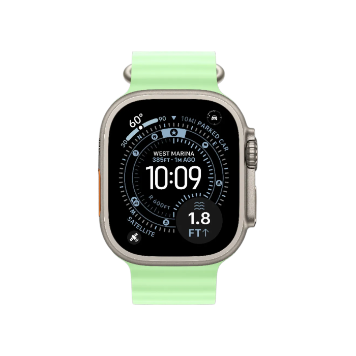 Apple Watch Ultra 3 GPS + LTE, 49mm Natural Titanium Case with Neon Green Ocean Band