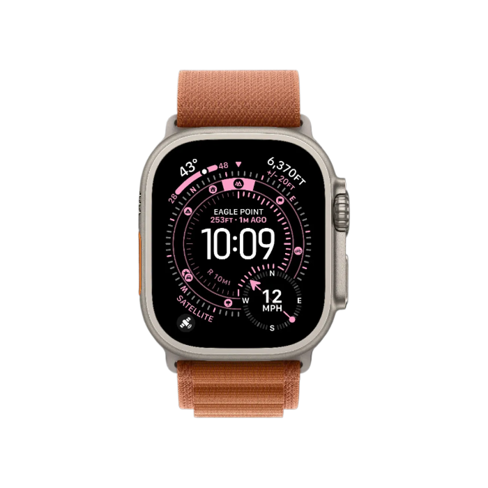 Apple Watch Ultra 3 GPS + LTE, 49mm Natural Titanium Case with Terra Cotta Alpine Loop - Large